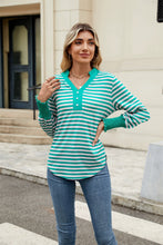 Load image into Gallery viewer, Contrast Striped Notched Long Sleeve Top