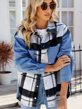 Load image into Gallery viewer, Pocketed Plaid Snap Down Denim Jacket