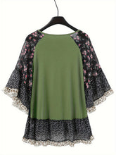 Load image into Gallery viewer, Full Size Frill Printed Round Neck Half Sleeve Blouse