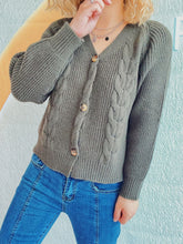 Load image into Gallery viewer, Cable-Knit V-Neck Button Down Long Sleeve Cardigan