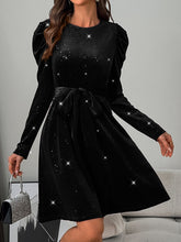 Load image into Gallery viewer, Glitter Round Neck Puff Sleeve Dress