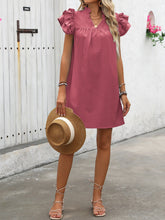 Load image into Gallery viewer, Ruffled Notched Cap Sleeve Mini Dress
