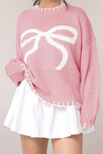 Load image into Gallery viewer, Bow Graphic Round Neck Long Sleeve Sweater