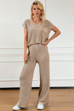 Load image into Gallery viewer, Pocketed V-Neck Top and Wide Leg Sweater Set