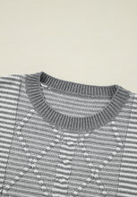 Load image into Gallery viewer, Striped Round Neck Dropped Shoulder Sweater