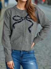 Load image into Gallery viewer, Bow Button Down Round Neck Cardigan