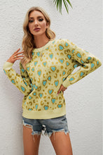 Load image into Gallery viewer, Heart Round Neck Dropped Shoulder Sweater