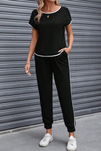 Load image into Gallery viewer, Contrast Trim Round Neck Top and Pants Set