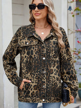 Load image into Gallery viewer, Pocketed Leopard Long Sleeve Denim Jacket