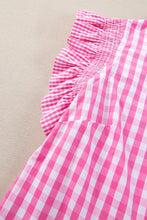 Load image into Gallery viewer, Ruffled Plaid Mock Neck Cap Sleeve Blouse