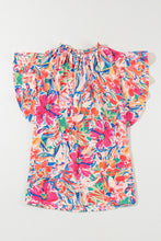 Load image into Gallery viewer, Ruffled Printed Tie Neck Cap Sleeve Blouse