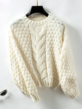 Load image into Gallery viewer, Cable-Knit Round Neck Long Sleeve Sweater
