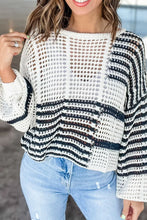 Load image into Gallery viewer, Contrast Striped Crochet Long Sleeve Knit Cover Up