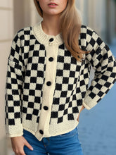 Load image into Gallery viewer, Checkered Button Up Round Neck Cardigan