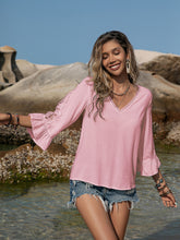 Load image into Gallery viewer, V-Neck Lace Flounce Sleeve Blouse