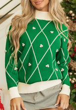 Load image into Gallery viewer, Diamond Pattern Contrast Trim Mock Neck Sweater
