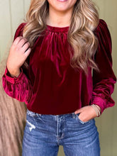 Load image into Gallery viewer, Ruched Round Neck Long Sleeve Blouse