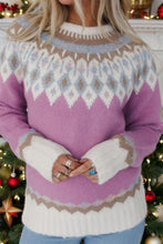 Load image into Gallery viewer, Geometric Round Neck Long Sleeve Sweater