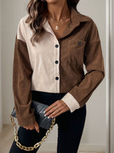 Load image into Gallery viewer, Perfee Pocketed Contrast Collared Neck Long Sleeve Shirt