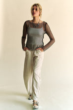 Load image into Gallery viewer, Davi &amp; Dani Sparkling Rhinestone Sheer Mesh Round Neck Top