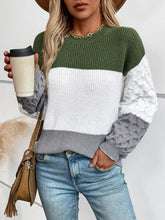 Load image into Gallery viewer, Color Block Round Neck Long Sleeve Sweater