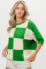 Load image into Gallery viewer, BiBi Checkered Contrast Round Neck Sweater