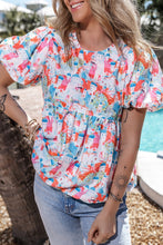 Load image into Gallery viewer, Printed Round Neck Puff Sleeve Blouse