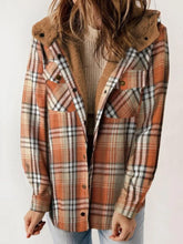 Load image into Gallery viewer, Plaid Snap Down Plush Hooded Jacket