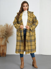 Load image into Gallery viewer, Plaid Double-Breasted Long Sleeve Longline Coat