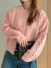 Load image into Gallery viewer, Cable-Knit Round Neck Long Sleeve Cardigan