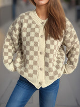 Load image into Gallery viewer, Checkered Button Up Round Neck Cardigan