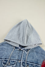 Load image into Gallery viewer, Raw Hem Drawstring Plaid Denim Jacket