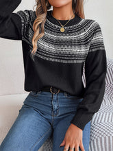 Load image into Gallery viewer, Contrast Round Neck Long Sleeve Sweater