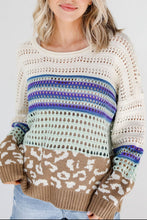 Load image into Gallery viewer, Leopard Striped Round Neck Crochet Knit Top