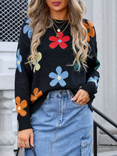 Load image into Gallery viewer, Flower Round Neck Long Sleeve Sweater