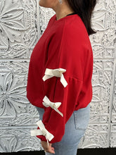 Load image into Gallery viewer, Contrast Bow Round Neck Long Sleeve Sweatshirt