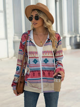 Load image into Gallery viewer, Geometric Zip Up Long Sleeve Hooded Jacket