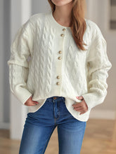 Load image into Gallery viewer, Cable-Knit Round Neck Long Sleeve Cardigan