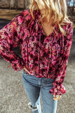 Load image into Gallery viewer, Printed Tie Neck Flounce Sleeve Blouse