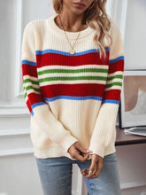 Load image into Gallery viewer, Contrast Stripes Round Neck Long Sleeve Sweater