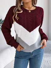 Load image into Gallery viewer, Cable-Knit Color Block Round Neck Sweater