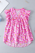 Load image into Gallery viewer, Ruffled Printed Notched Cap Sleeve Blouse