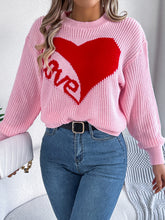 Load image into Gallery viewer, LOVE Heart Round Neck Dropped Shoulder Sweater