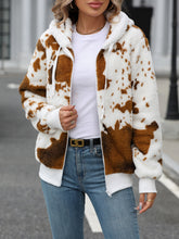 Load image into Gallery viewer, Fuzzy Drawstring Zip Up Hooded Jacket