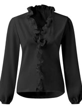 Load image into Gallery viewer, Full Size Ruffled V-Neck Long Sleeve Blouse