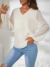 Load image into Gallery viewer, Textured V-Neck Balloon Sleeve Blouse