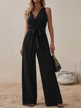 Load image into Gallery viewer, Tied Surplice Sleeveless Wide Leg Jumpsuit