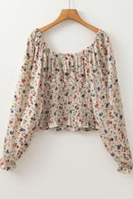 Load image into Gallery viewer, Ruched Printed Scoop Neck Long Sleeve Blouse