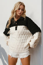 Load image into Gallery viewer, Double Take Quarter Button Contrast Long Sleeve Quilted Sweatshirt