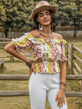 Load image into Gallery viewer, Ruffled Printed Off-Shoulder Short Sleeve Blouse